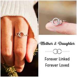 Mother Daughter Forever Linked Forever Loved Linked Circle Ring, Sterling Silver Ring, Wedding Jewelry, Birthday Gift from Mom, Mother Gift