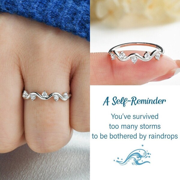 You’ve Survived Too Many Storms Wave Ring, Sterling Silver Ring, Birthday Gift, Best Friend Gift, Anniversary Gift, Valentines Gift for Her