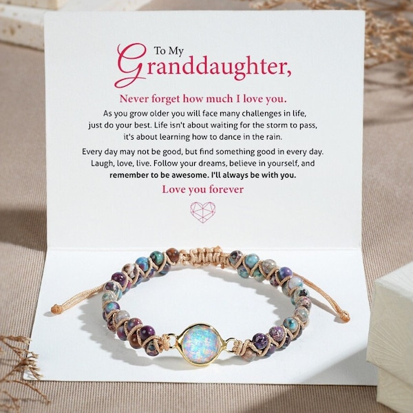 To My Granddaughter Love You Forever Jasper Healing Bracelet, Woven Braided Friendship Yoga Bracelet, Gift from Grandma, Christmas Gift