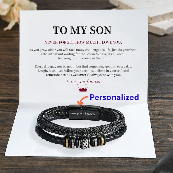 Personalized To My Son Love You Forever Leather Bracelet, Woven Braided Cuff Bracelet Men, Son Gift from Mom, Birthday Gift, Christmas Gift