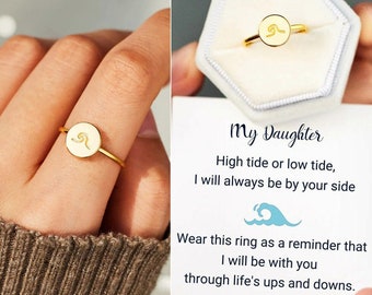 For Daughter I Will Be With You Wave Disk Ring, Self Love Minimalist Ring Women, Birthday Gift from Mom, Best Friend Gift, Christmas Gift