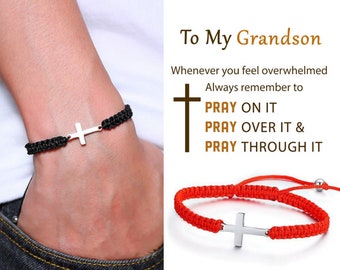 To My Grandson Pray Through It Cross Bracelet, Woven Braided Bracelet Men, Gift from Grandma, Religious Christian Jewelry, Christmas Gift