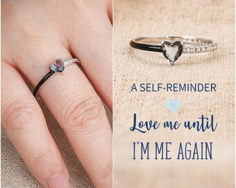 Love Me Until I'm Me Again Heart-Cut Half Enamel Ring, A Self-Reminder Ring, Inspirational Gift, Mother's Day Gift, Birthday Christmas Gift