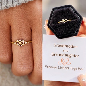 Grandmother & Granddaughter Infinity Heart Ring, Sterling Silver Wedding Ring for Women, Birthday Gift from Grandma, Christmas Gift for Her
