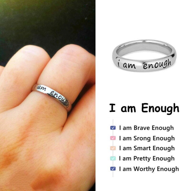 I am Enough Ring, 925 Sterling Silver Minimalist Ring, Mental Health  Jewelry, Inspirational Encouragement Ring, Birthday Gift, Mother Gift