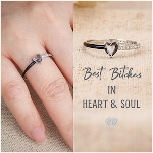 Best Bi*ches Matching Half Enamel Heart-Cut Ring, Inspirational Ring, Birthday Gift, Best Friend Gift, Mother's Day Gift, Christmas Gift