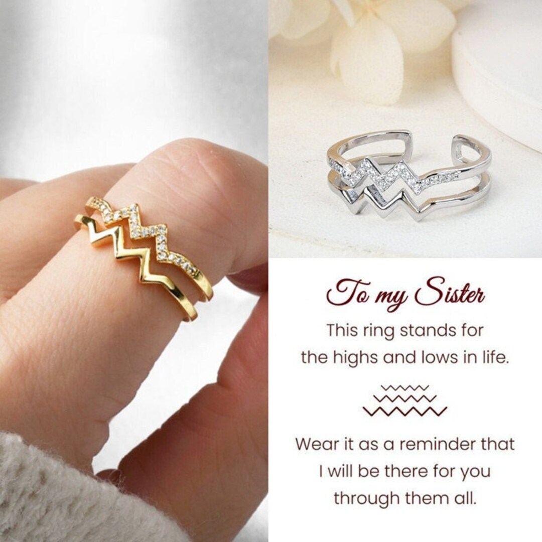 To My Sister Highs and Lows Ring, Sterling Silver Diamond Ring
