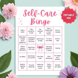 Printable self-care bingo game for wellness, mindfulness, self-love challenge, mental health bingo, therapy game, self-care routine, journal
