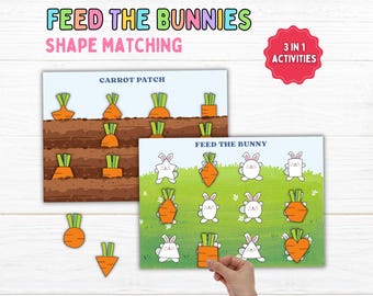 Spring Busy Book Bunny Activities Spring Rabbit Shape Matching Toddler Busy Book, Preschool Learning Printable, Montessori April Unit Study