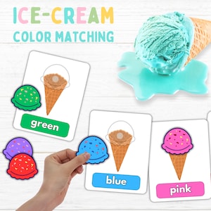 Printable Toddler Color Matching Activities Ice Cream Color Sorting Game and Color Learning Binder for Preschoolers PreK Quiet Busy Book