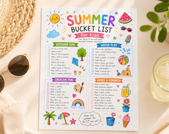 Summer Bucket List for Kids Printable, Summer Activity Checklist, Kids Summer Planner, Screen Free Activities, Preschool Summer Worksheet