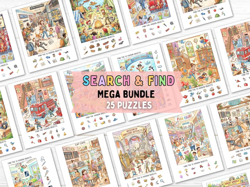 Search and Find Puzzles Printable Mega Bundle for Kids, Hidden Object ...