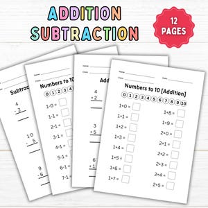 Zusätzlichen und subtrahierenden Arbeitsblättern in 10 druckbaren Arbeitsblättern, Füllen Sie die Lücken in den 10 Matheübungen für die Vorschule und die Grundschule