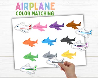 Airplane Color Matching Game Airport Activity Montessori Learning For Age 2 to 5 Preschool Busy Book  Fine Motor Activities File Folder Game
