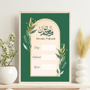 Rastreador de tiempo de Ramadán Iftar Suhoor, rastreador de tiempo de oración y cuenta regresiva reutilizable de Ramadán, marco de Mubarak de Ramadán de borrado en seco, regalos de decoración de Ramadán