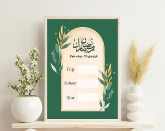 Ramadan Iftar Suhoor Time Tracker, Reusable Ramadan Countdown & Prayer Time Tracker Dry Erase Ramadan Mubarak Frame Ramadan Decor Gifts