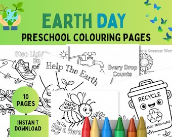 Earth Day Coloring Pages for Kids - 10 Simple Preschool Planet Hero Sheets, Instant Download PDF