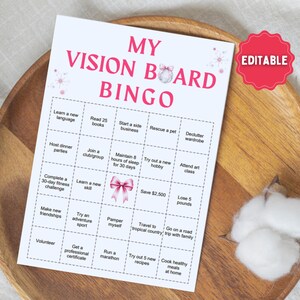 Vision Board Bingo Card, Vision Board Party Activity, Printable New Goals Setting Worksheet, Manifestation Planner, Prefilled Editable PDF