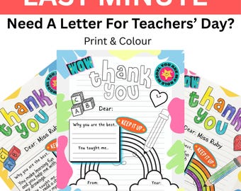 Teacher Appreciation Coloring Page Printable, Thank You Teacher Letter for Kids, All About My Teacher Questionnaire, Instant Download PDF