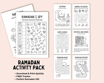 Ramadan-activiteitenboek voor kinderen van 5-8 jaar, Ramadan-kleurpakket voor kinderen, Ramadan Mubarak-kleurplaten, leer over de ramadan en de islam