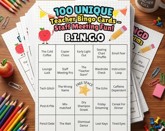 Teacher Appreciation Bingo Game-100 Unique Cards for Staff Meetings-Faculty Appreciation Activity-Printable School Icebreaker-US Letter & A4