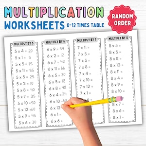 May include: Black and white printable multiplication worksheets for children. The worksheets feature multiplication tables for numbers 5, 6, 7, and 8. The worksheets are designed to help children learn their multiplication facts in a fun and engaging way.