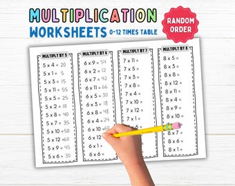 Multiplication Worksheets Numbers 0– 12 Times Table in Random, Printable Fill in the Blanks Math Drills Answer Sheets for 1st-4th Grade Math