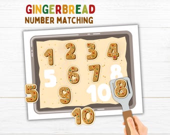 Number Shadow Matching Gingerbread Cookie Activity For Toddlers and Preschoolers Printable Holiday Game for Kids Busy book File Folder