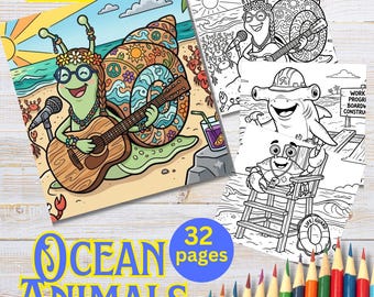 30 Cute Ocean Animals Coloring Pages for Toddlers, Preschool Activity Book, Printable Sea Creature Busy Book, Instant Download PDF