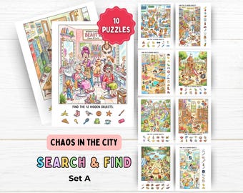 Search and Find Printable Puzzles for Kids, Hidden Object Activity Pages, Seek and Find Games, I Spy Worksheet, Screen-Free Activity Play