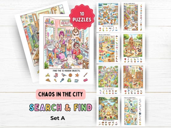 Search and Find Printable Puzzles for Kids, Hidden Object Activity Pages, Seek and Find Games, I Spy Worksheet, Screen-Free Activity Play
