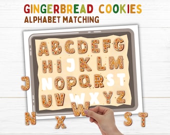 Alphabet Match Gingerbread Cookie Letter Activity For Toddlers and Preschoolers Printable Holiday Game for Kids Busy book File Folder Play