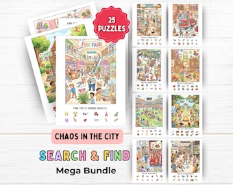 Search and Find Puzzles Printable Mega Bundle for Kids, Hidden Object Activity Pages, Seek and Find Games, I Spy Worksheet, Look and Find