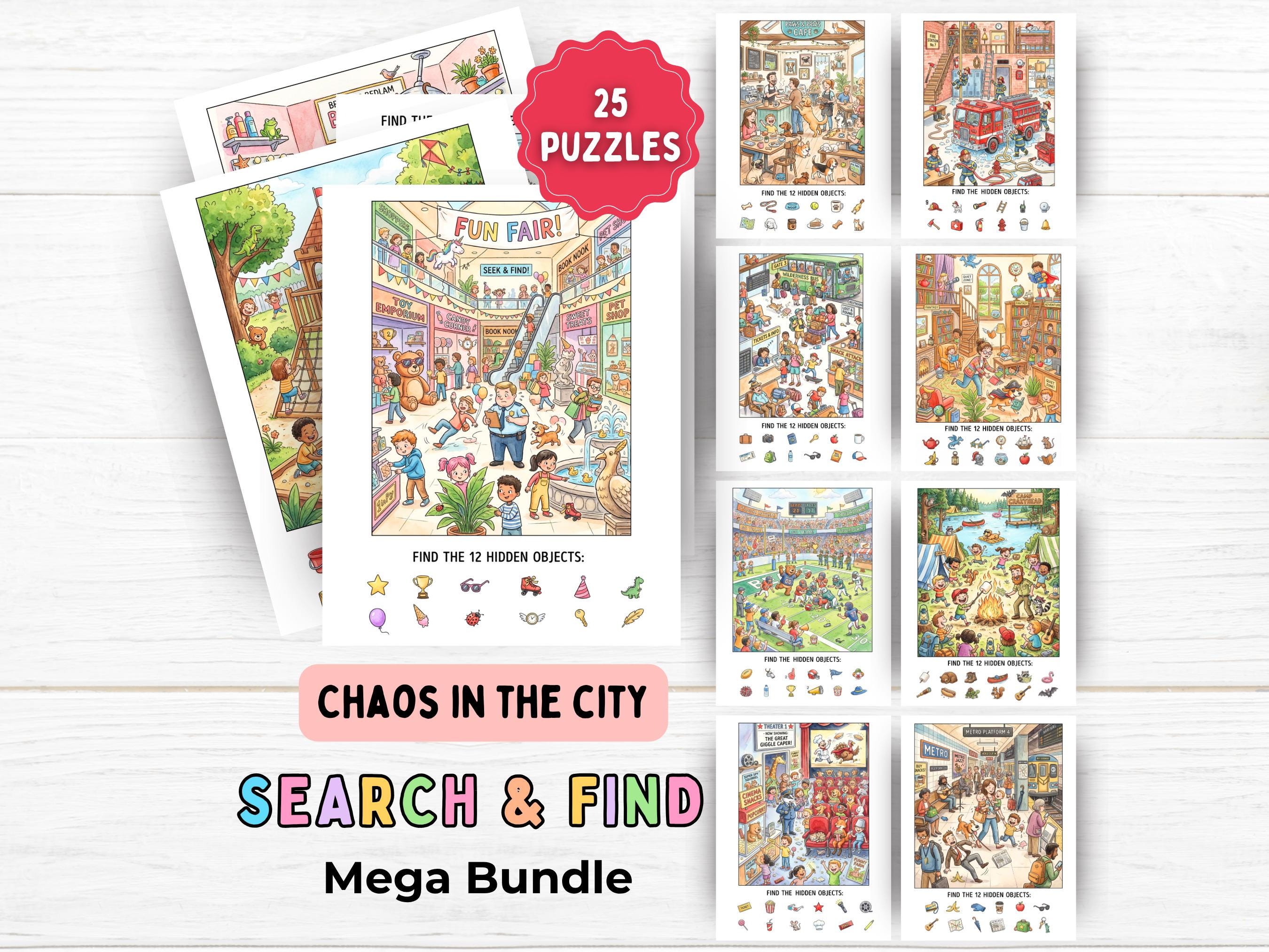 Search and Find Puzzles Printable Mega Bundle for Kids, Hidden Object ...