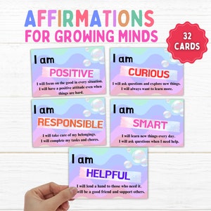 Druckbare Kinder Affirmationskarten - Aufbau von Selbstwertgefühl Positives Denken, Wachstum Mindset Karten, Achtsamkeit für Kinder, Charakterbildungskarten