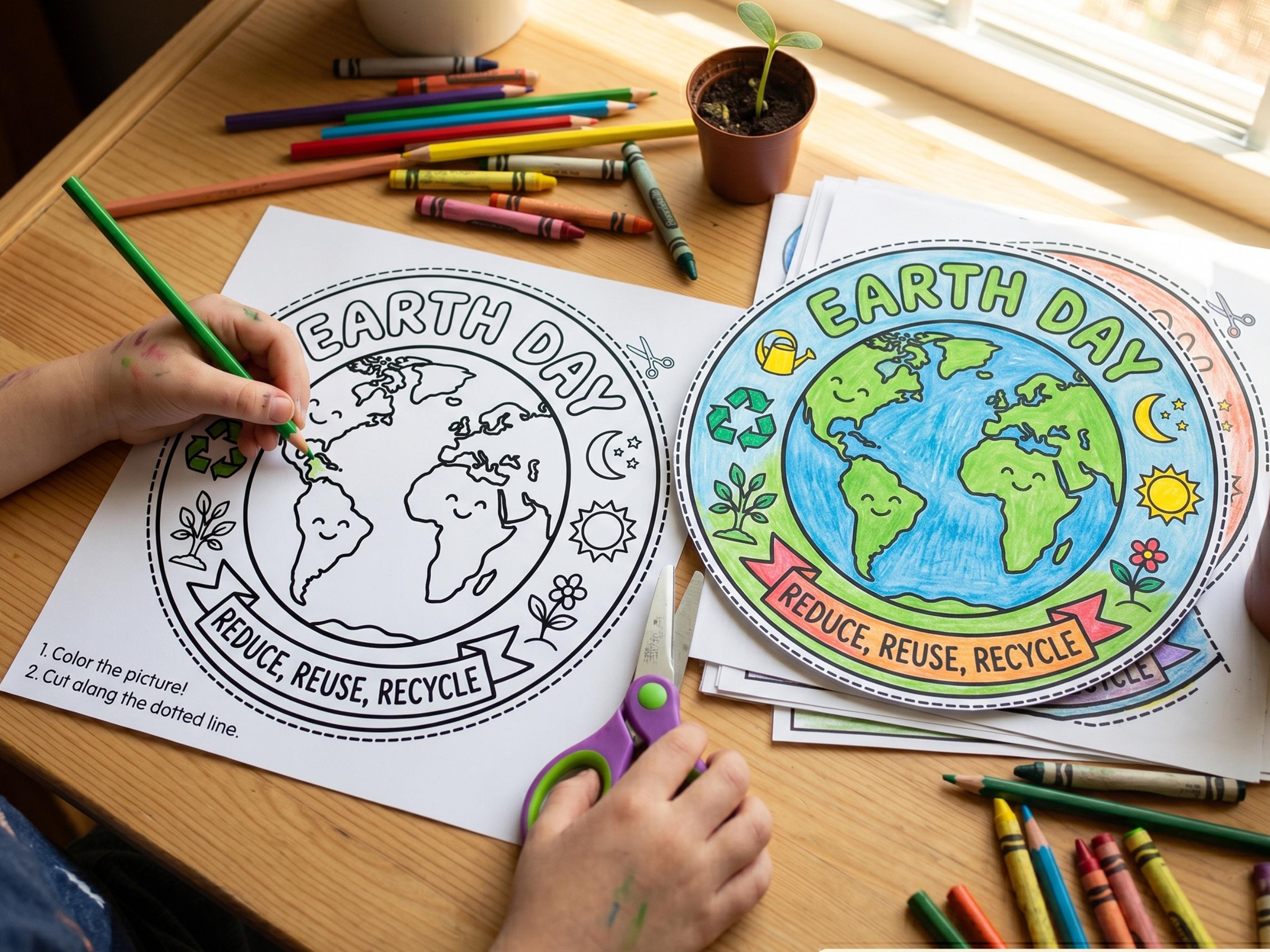 Earth Day Coloring Page Craft for Kids, Earth Day Activity Printable ...