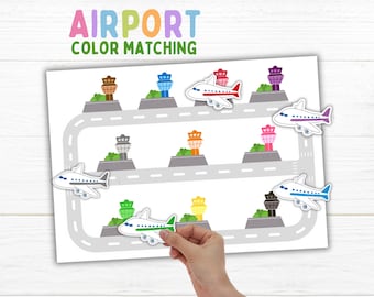 Color Matching Game for Toddler, Airplane to Airport Color Recognition Activity Printable Educational Fine Motor Activities Busy Book