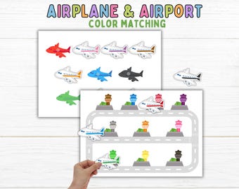 Color Matching Educational Activities for Toddlers Airport Airplane Color Sorting Preschool Printables Kindergarten Homeschool Curriculum
