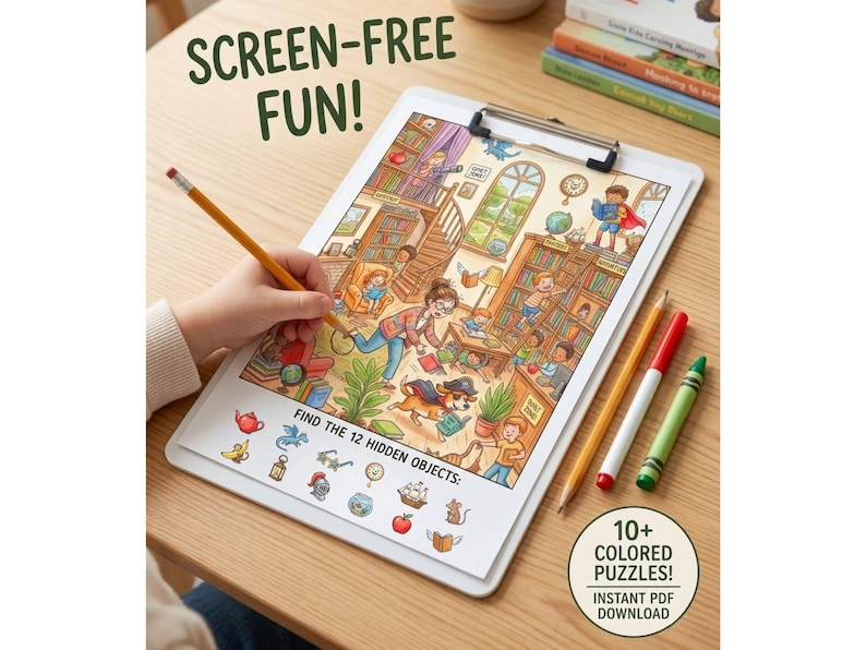 Search and Find Printable Puzzles for Kids, Hidden Object Activity Pages, Seek and Find Games, I Spy Worksheet, Screen-Free Activity Play image 5