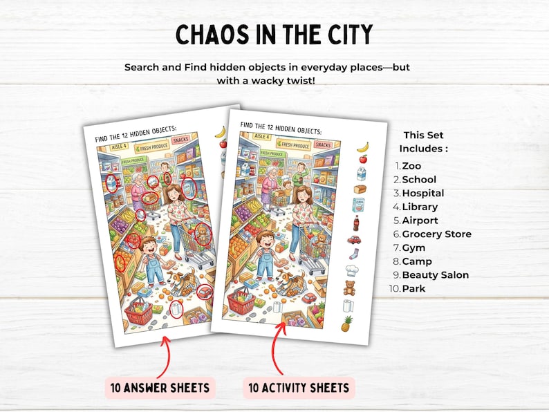 Search and Find Printable Puzzles for Kids, Hidden Object Activity Pages, Seek and Find Games, I Spy Worksheet, Screen-Free Activity Play image 2