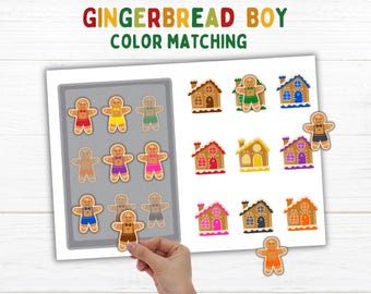 Gingerbread Boy Color Matching Fun Holiday Learning for Toddlers Preschoolers Printable Holiday Game for Kids Busy book File Folder Activity