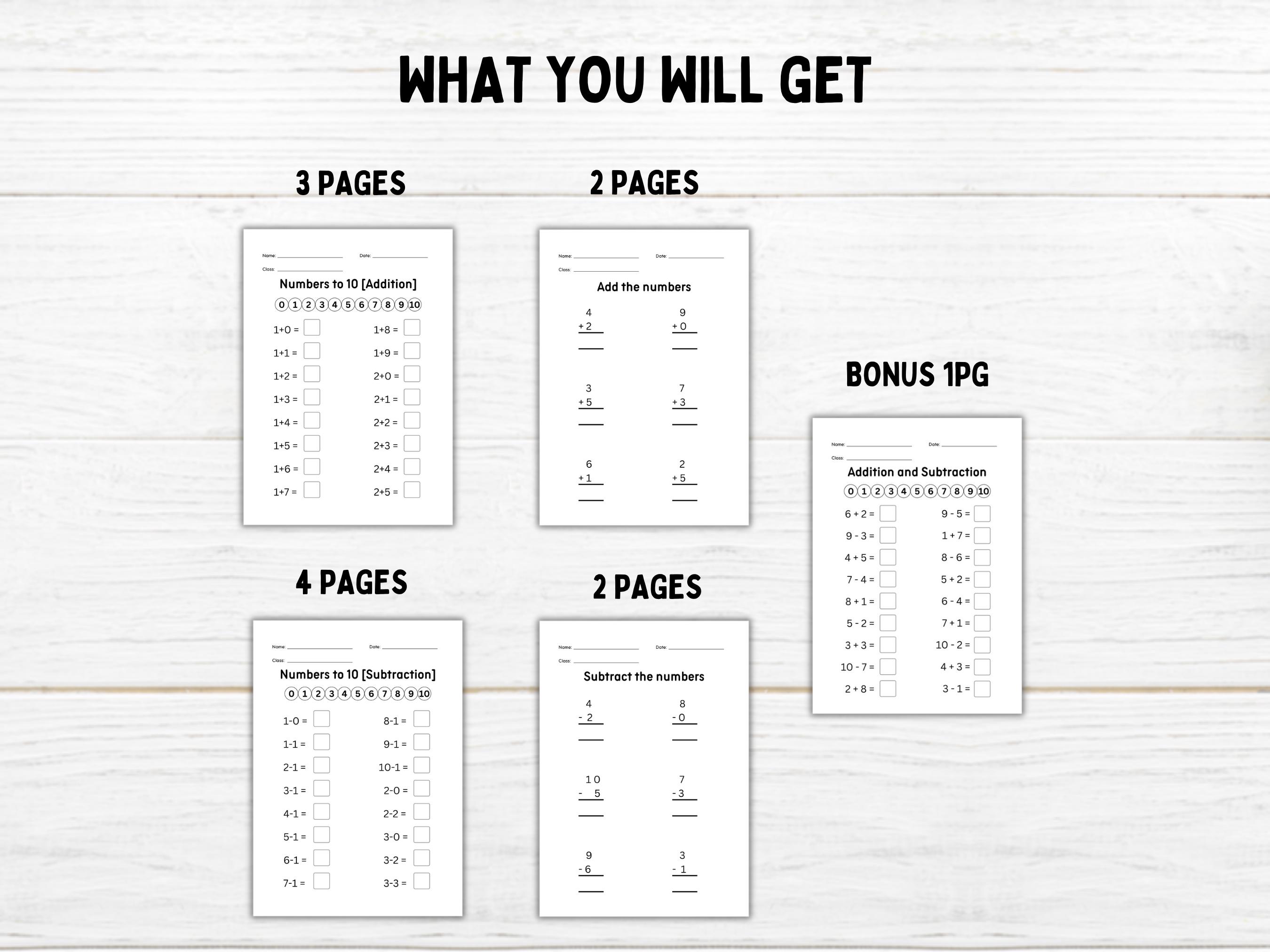 Addition and Subtraction Within 10 Printable Worksheets Fill in the ...