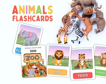 Educational Animal Flashcards for Toddlers & Preschoolers  Zoo Animals Cards, Montessori flash cards, Printable Toddler and Pre-School Cards