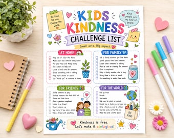Kindness Challenge for Kids, Social Emotional Learning SEL Activity Chart Empathy Gratitude Classroom Homeschool Positive Behavior Checklist