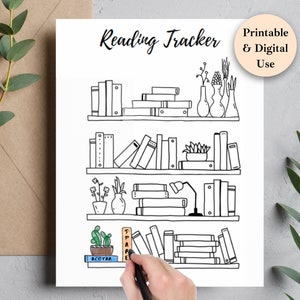 Reading Tracker Printable Bookshelf for Book Lovers Reading Journal Planner, To Be Read Challenge for A4 A5 Letter HP Mini Classic Planner