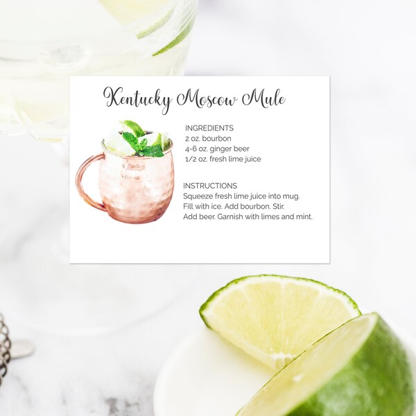 Moscow Mule Recipe Card, Moscow Mule Gift Tag, Cocktail Recipe Card, Barcart, Kentucky Mule Recipe Card, Whiskey, Bourbon, Derby Recipe Card