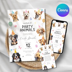 Quirky Dog First Birthday Invitation, Puppy Birthday Invitation Template, Dog Birthday Pawty Invite,Dog Theme BirthdayParty,Dog 1st Birthday