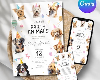 Quirky Dog First Birthday Invitation, Puppy Birthday Invitation Template, Dog Birthday Pawty Invite,Dog Theme BirthdayParty,Dog 1st Birthday