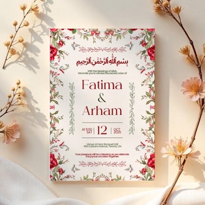Islamic Wedding Invitation Template, Nikkah Invitation, Valima Invitation, Shaadi Invitation, Baraat Invitation, Muslim Wedding Invitation
