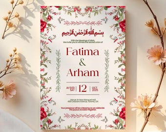 Plantilla de invitación de boda islámica, invitación de Nikkah, invitación de Valima, invitación de Shaadi, invitación de Baraat, invitación de boda musulmana